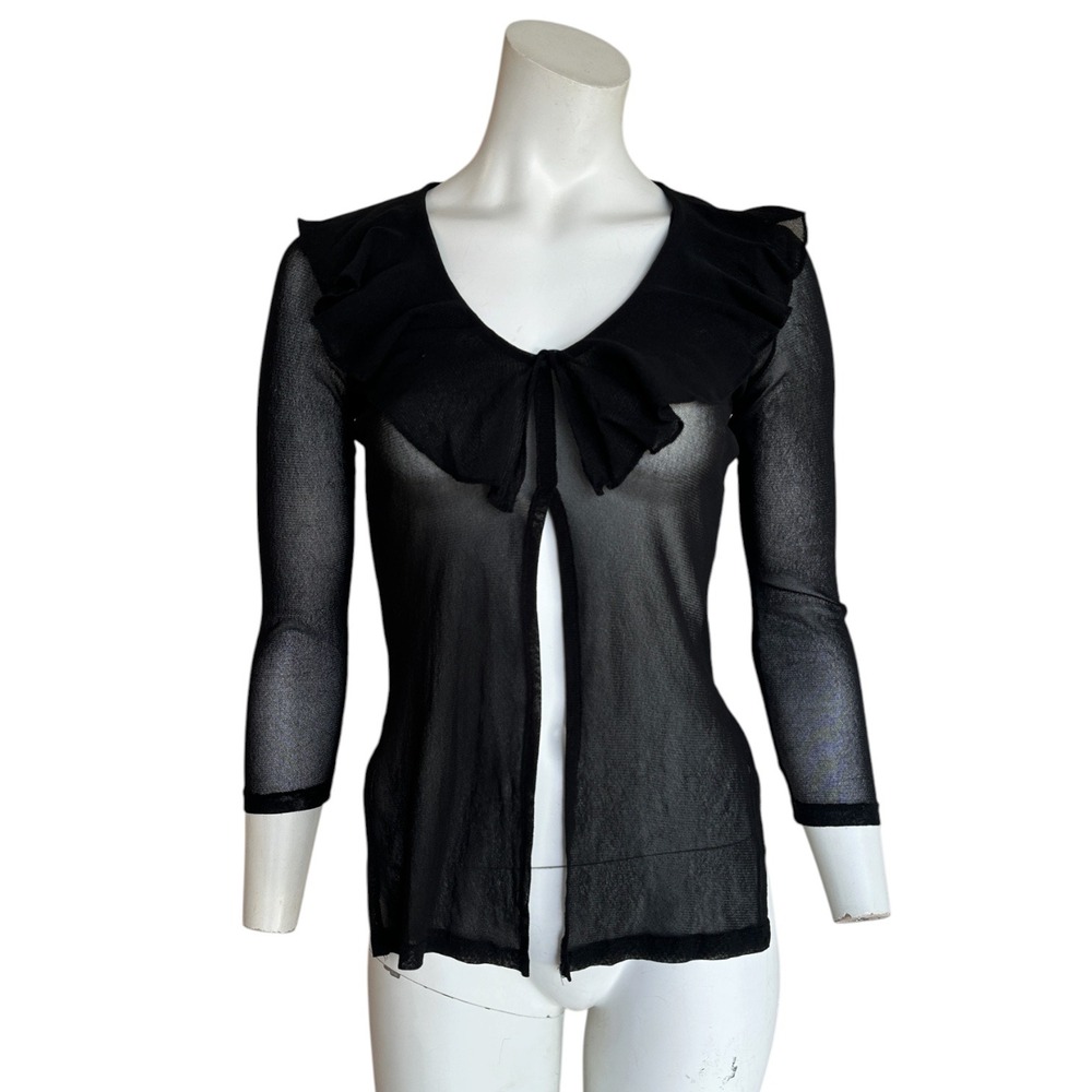 Vintage 90s black mesh ruffle grunge goth cop copine style top